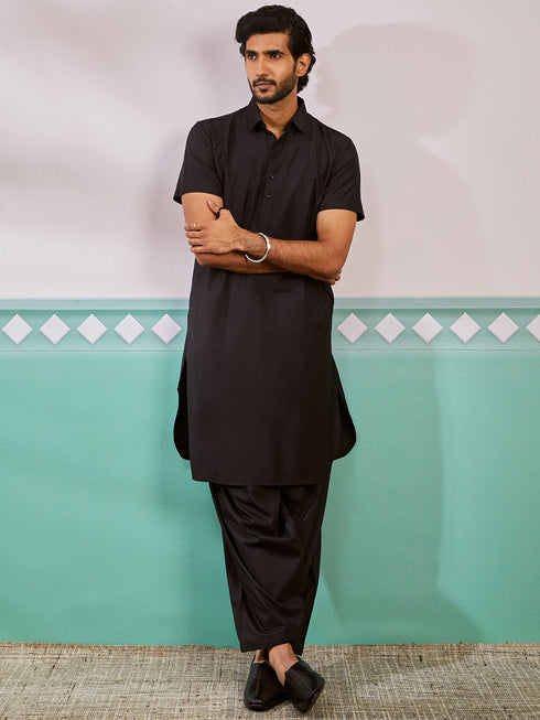 Men's Black Viscose Kurta